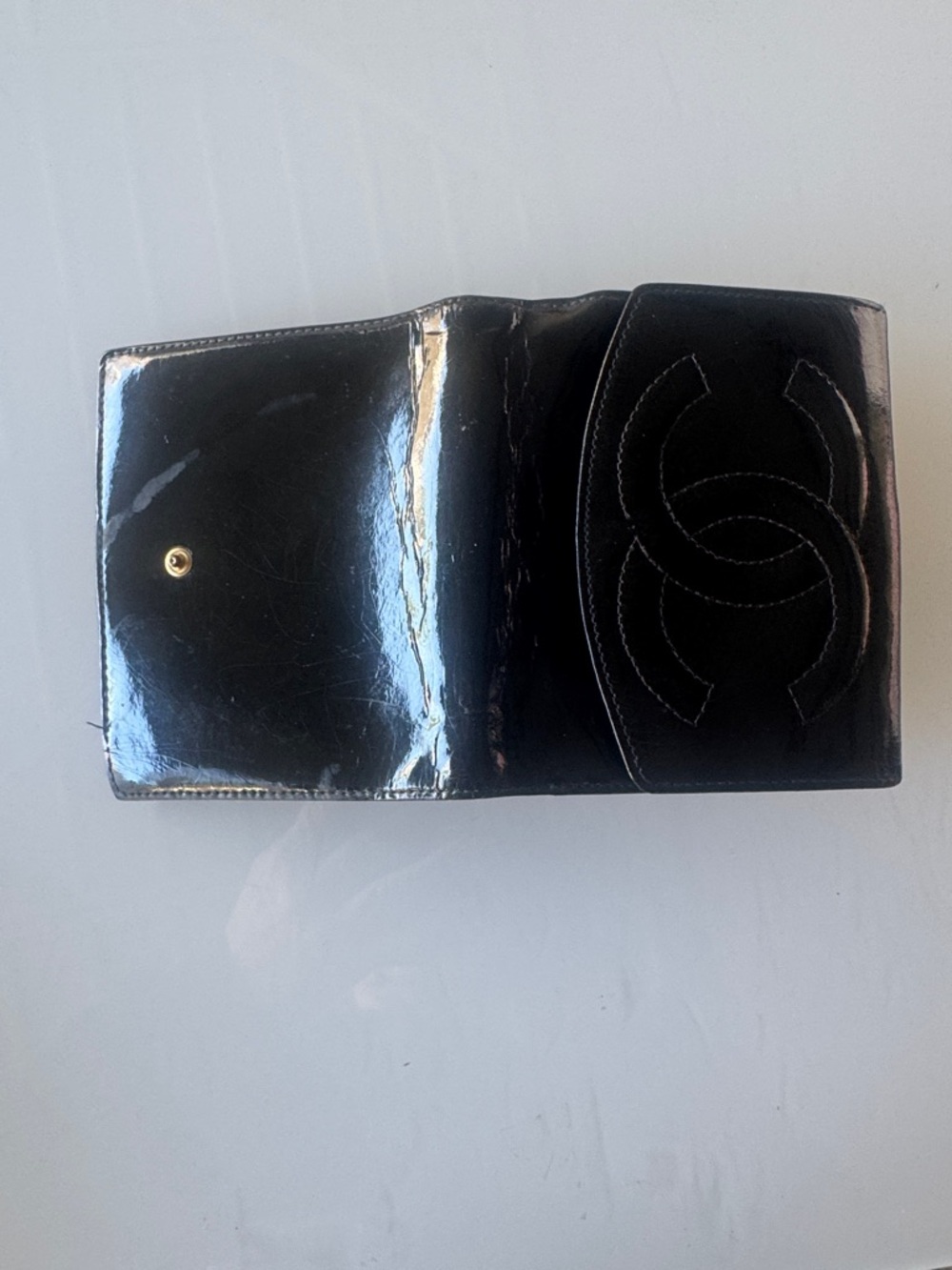 CHANEL Black Patent Leather Wallet with Stitched CC - Picture 9 of 13